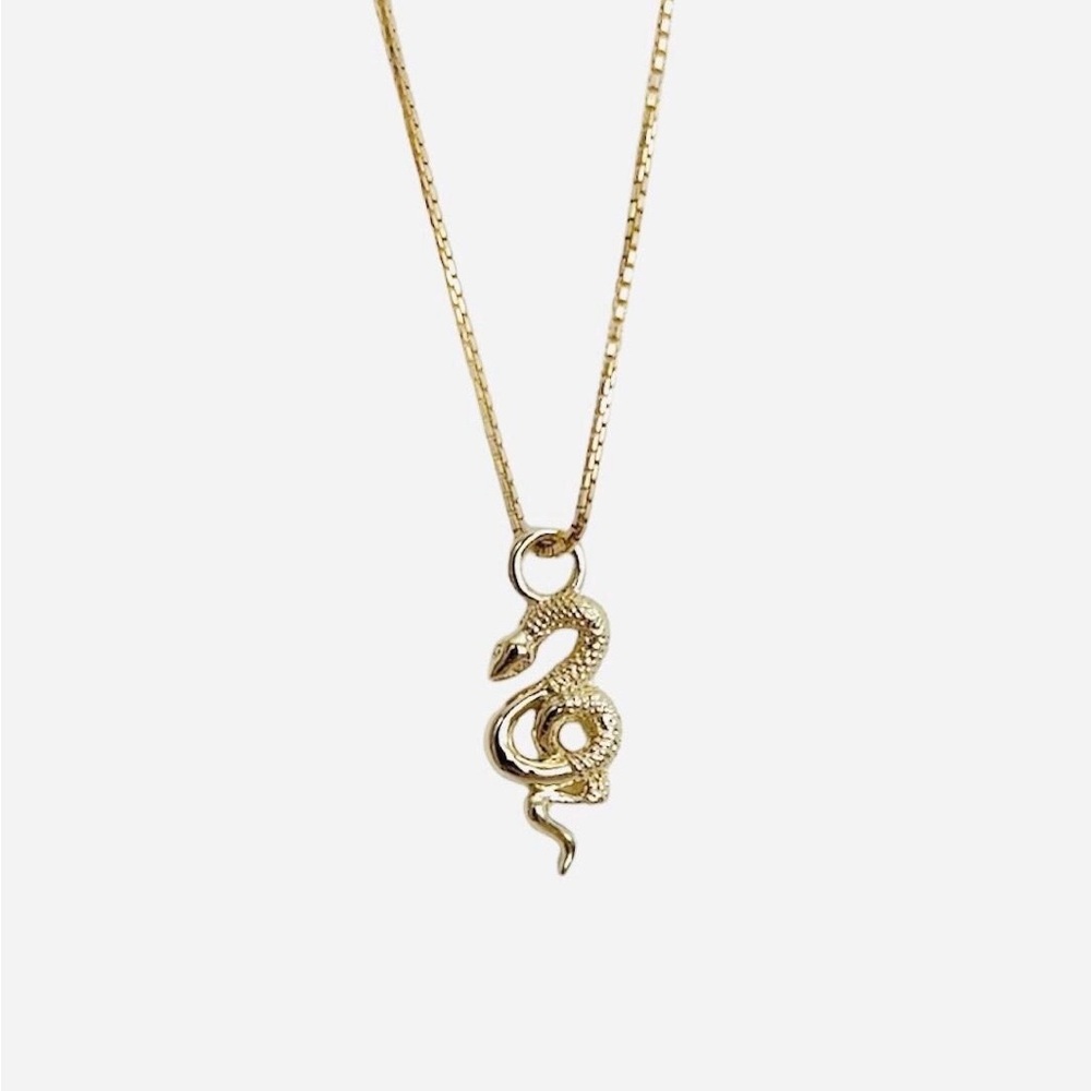 Gold serpentine Snake Pendant Necklace fine delicate Chinese zodiac